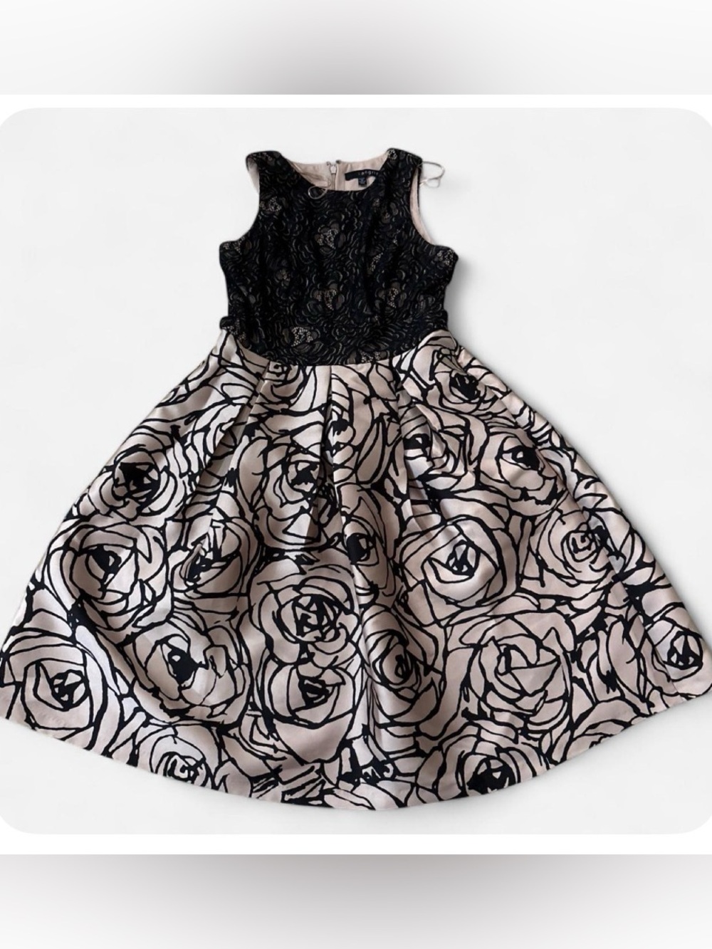 Women Black Lace Bodice Rose-Pattern Party Dress Size: 4P